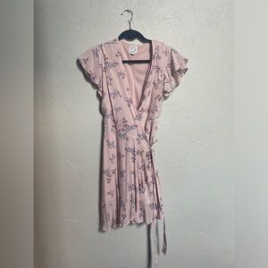 Francesca’s Blue Rain Pink Floral Wrap Dress